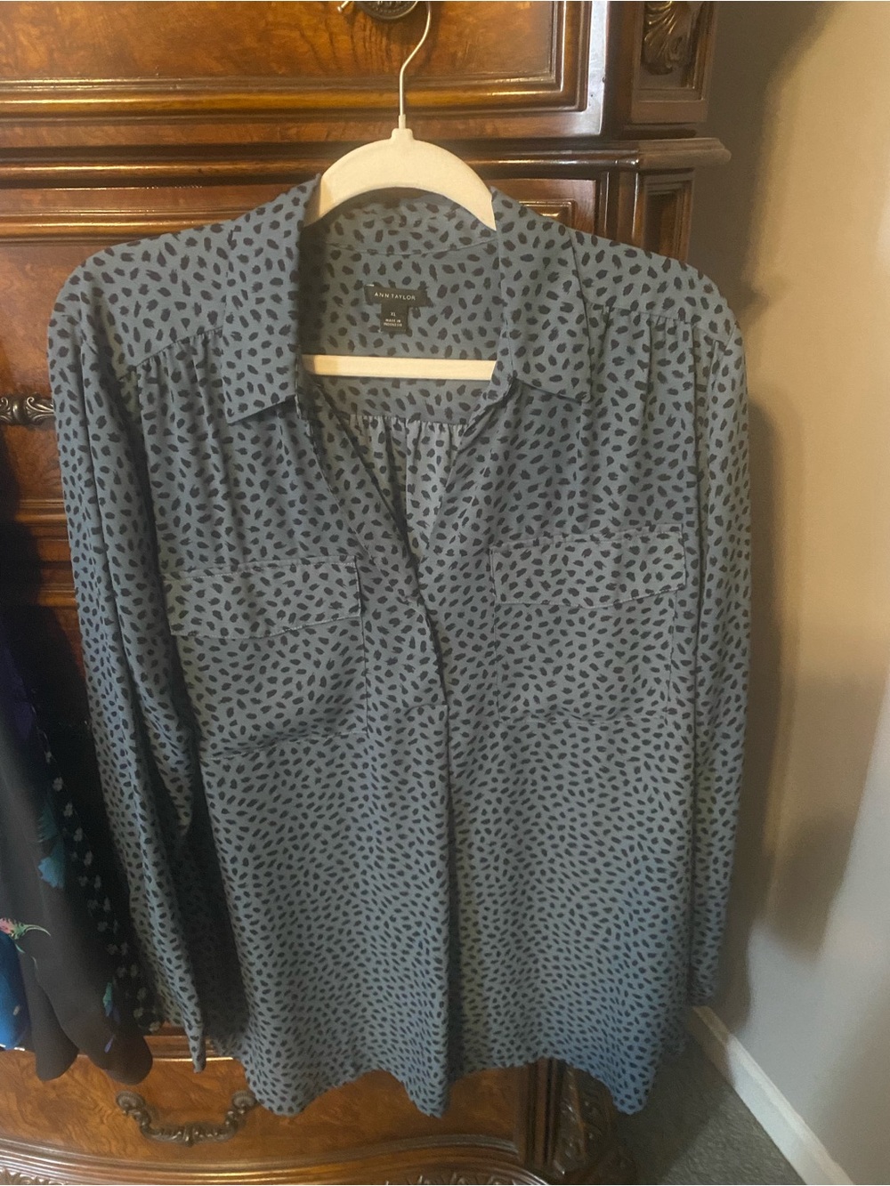 Ann Taylor animal print camp popover blouse